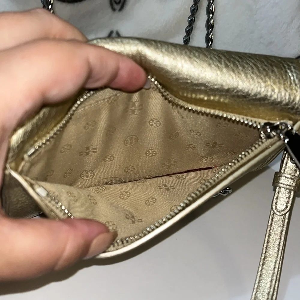 Tory Burch Metallic Gold Leather Britten Wallet